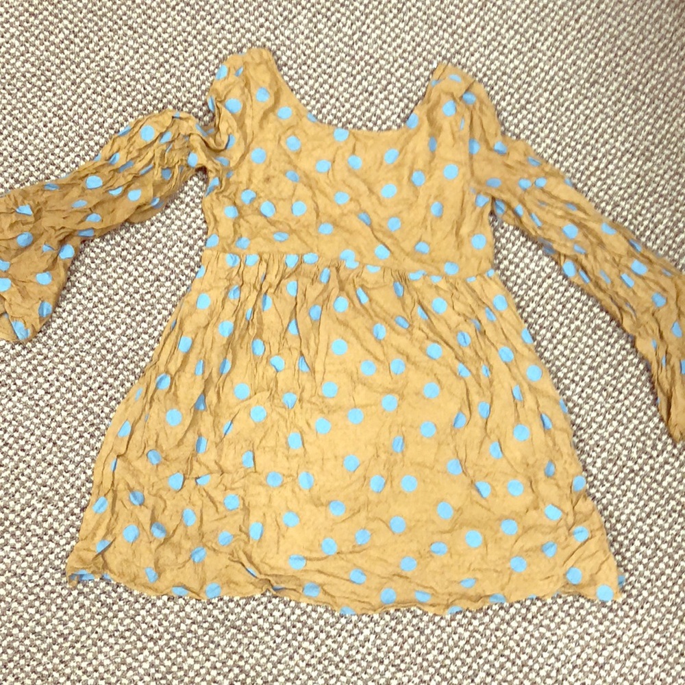 Mustard Yellow & Blue Polkadot Free People Dress